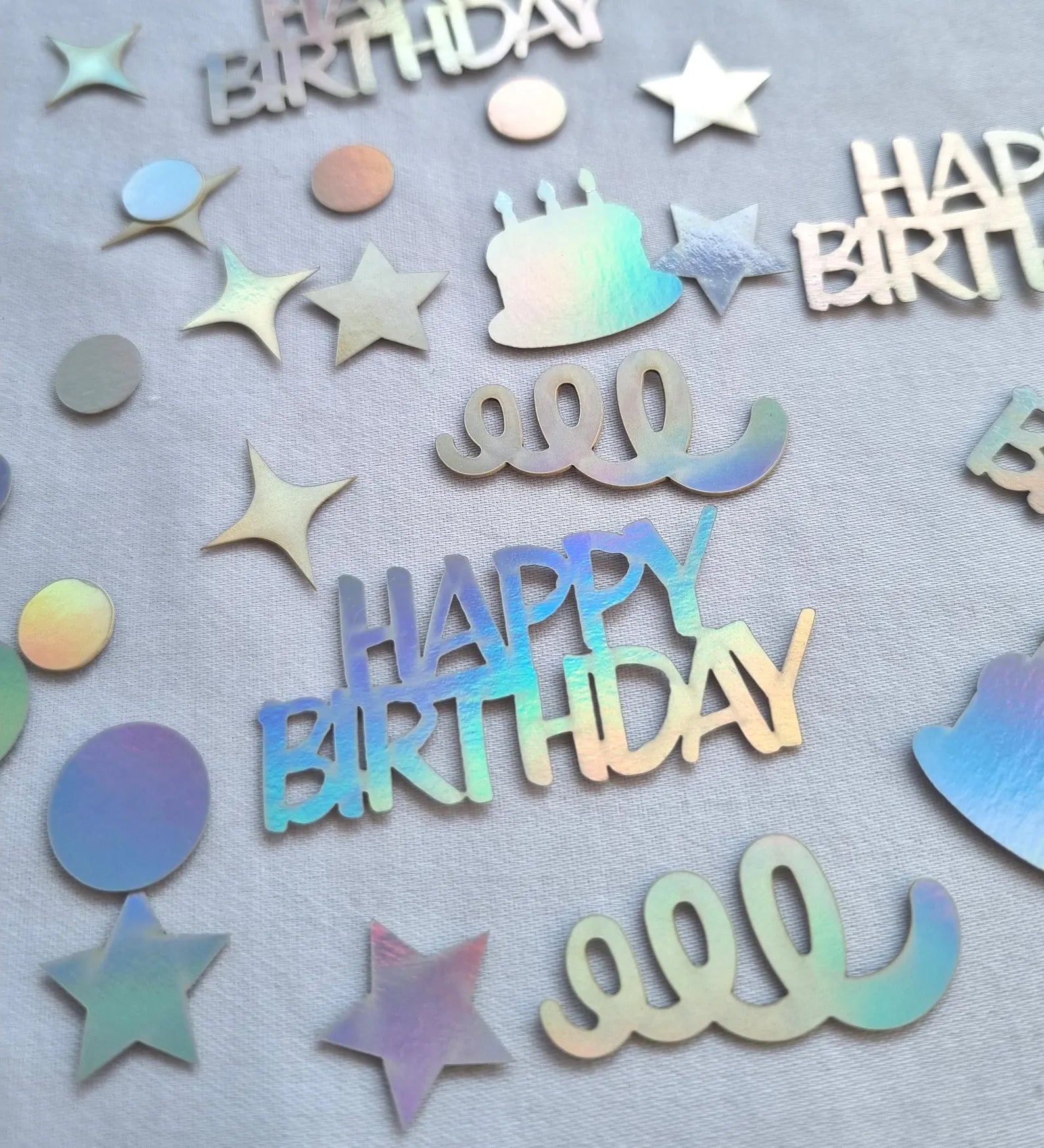 Rainbow Holographic Happy Birthday Confetti - Party Table Scatter - Birthday Cake - Stars - Shiny Silver Sprinkles