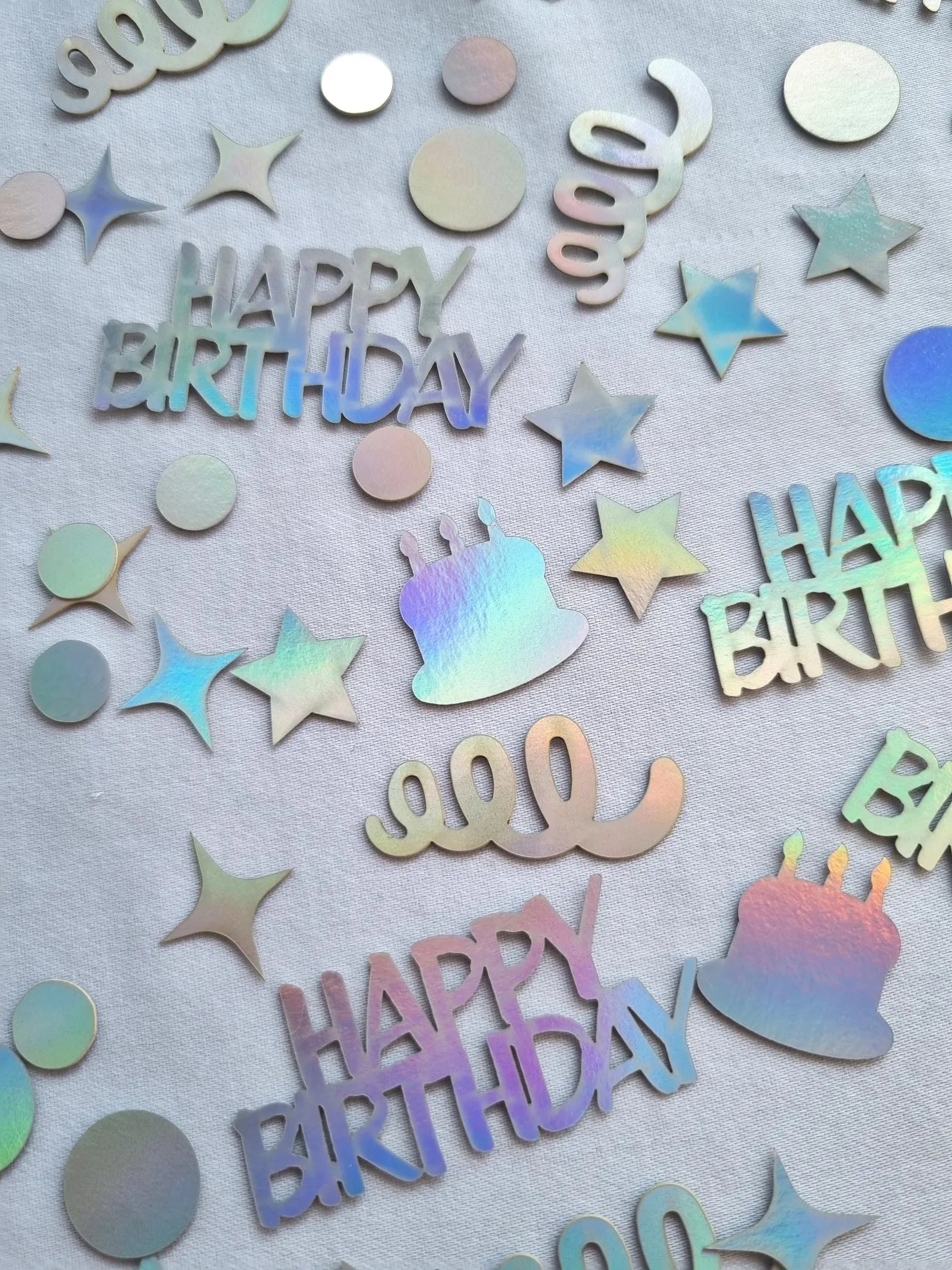 Rainbow Holographic Happy Birthday Confetti - Party Table Scatter - Birthday Cake - Stars - Shiny Silver Sprinkles