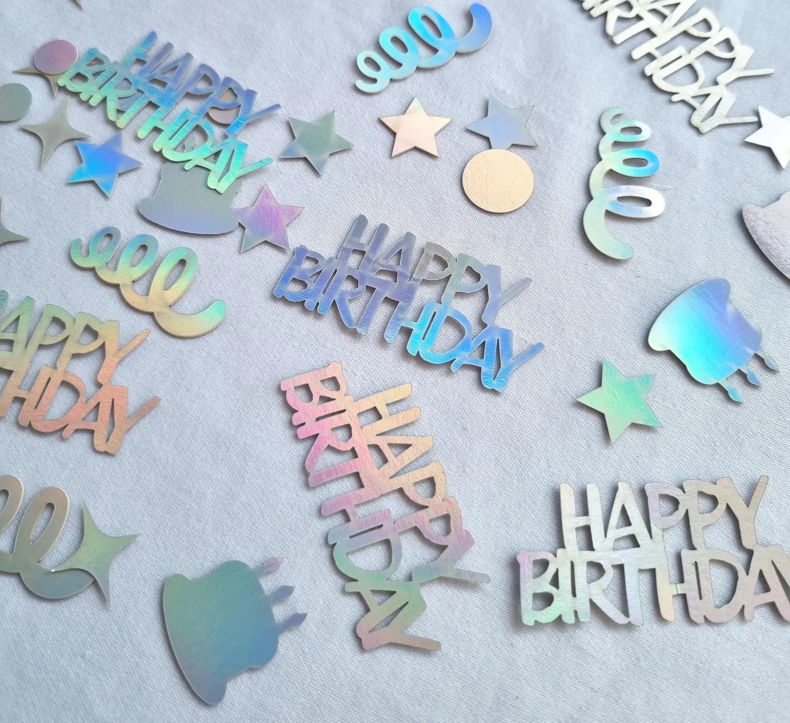 Rainbow Holographic Happy Birthday Confetti - Party Table Scatter - Birthday Cake - Stars - Shiny Silver Sprinkles