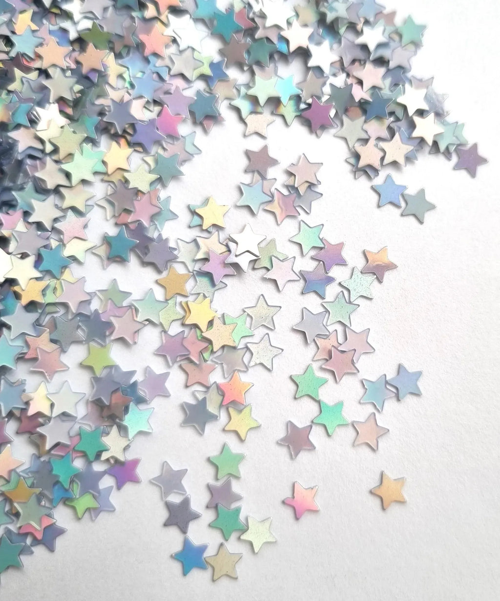 Iridescent Mini Star Confetti: 4mm Shiny Sprinkles for Crafts