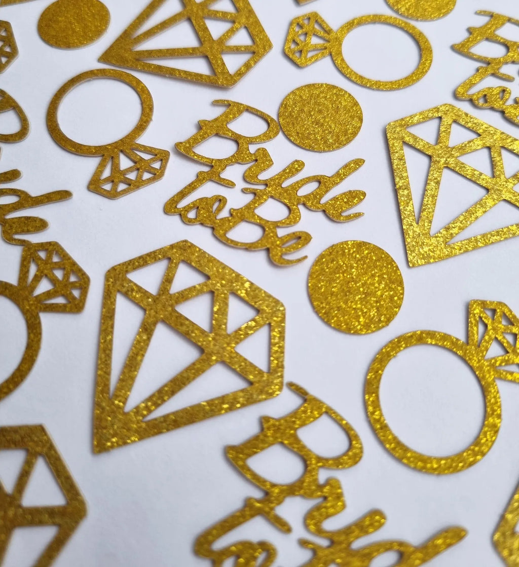 Gold Glitter Confetti: Bride to Be, Engagement Ring, Diamonds