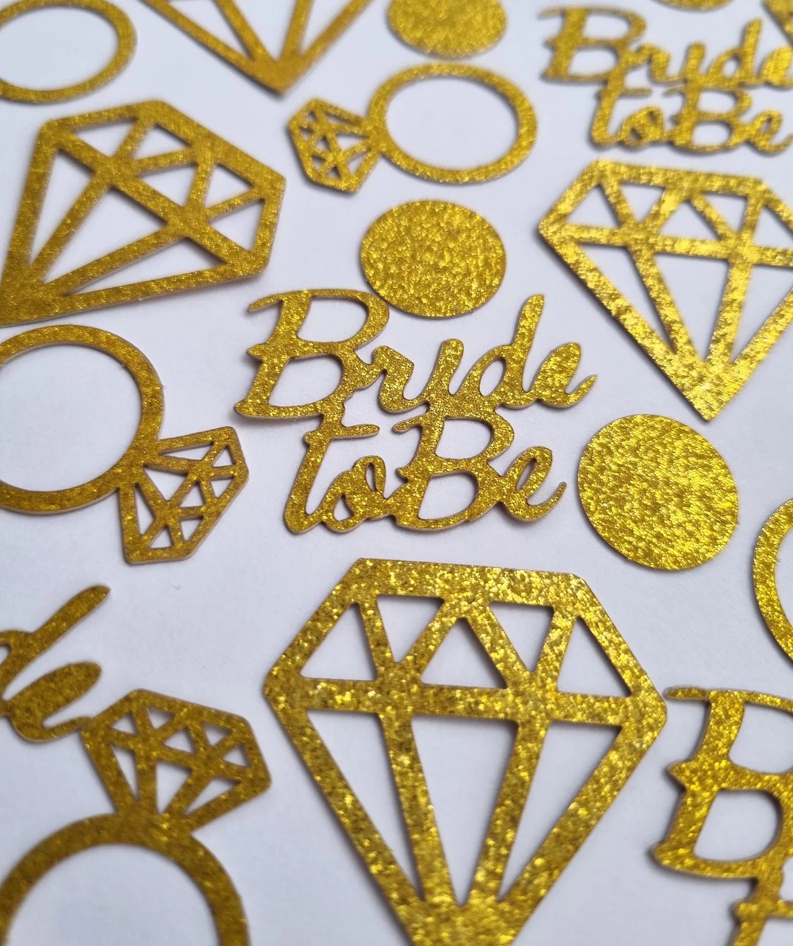 Gold Glitter Confetti: Bride to Be, Engagement Ring, Diamonds