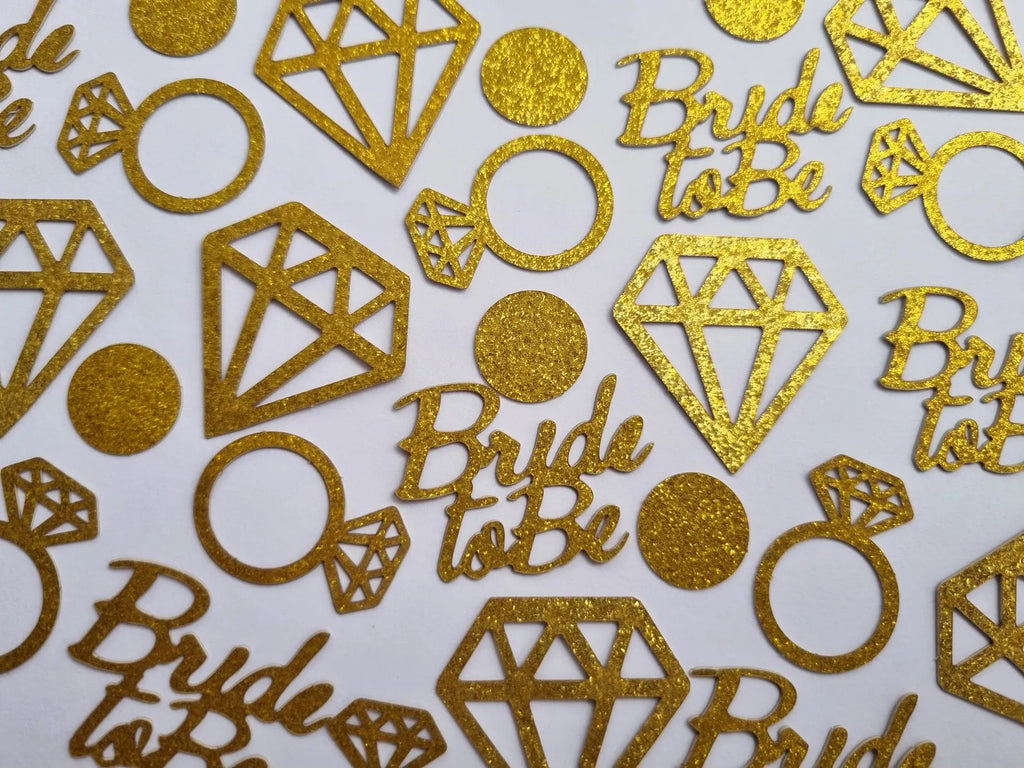Gold Glitter Confetti: Bride to Be, Engagement Ring, Diamonds