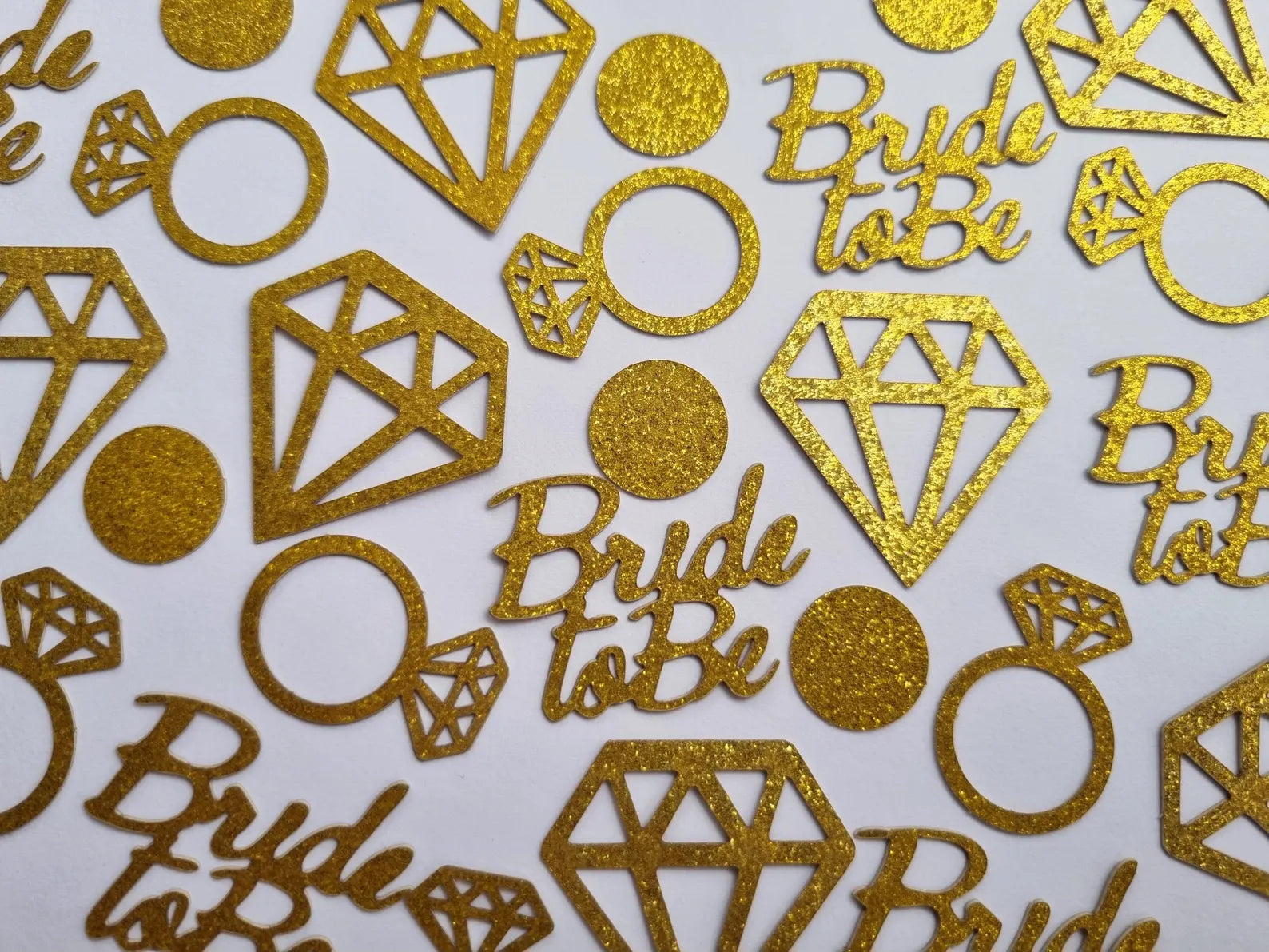 Gold Glitter Confetti: Bride to Be, Engagement Ring, Diamonds