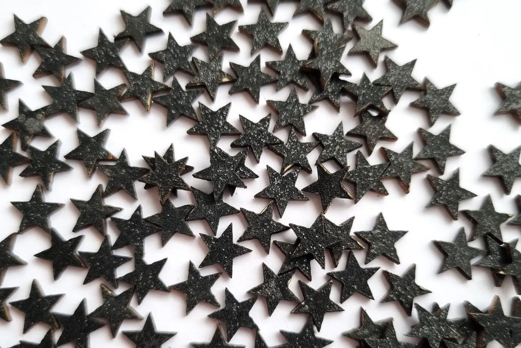 Red - Black - Glitter Wooden Star Confetti: Shimmery Table Scatter, Craft Supplies, Black Shimmer Stars (0.9cm)