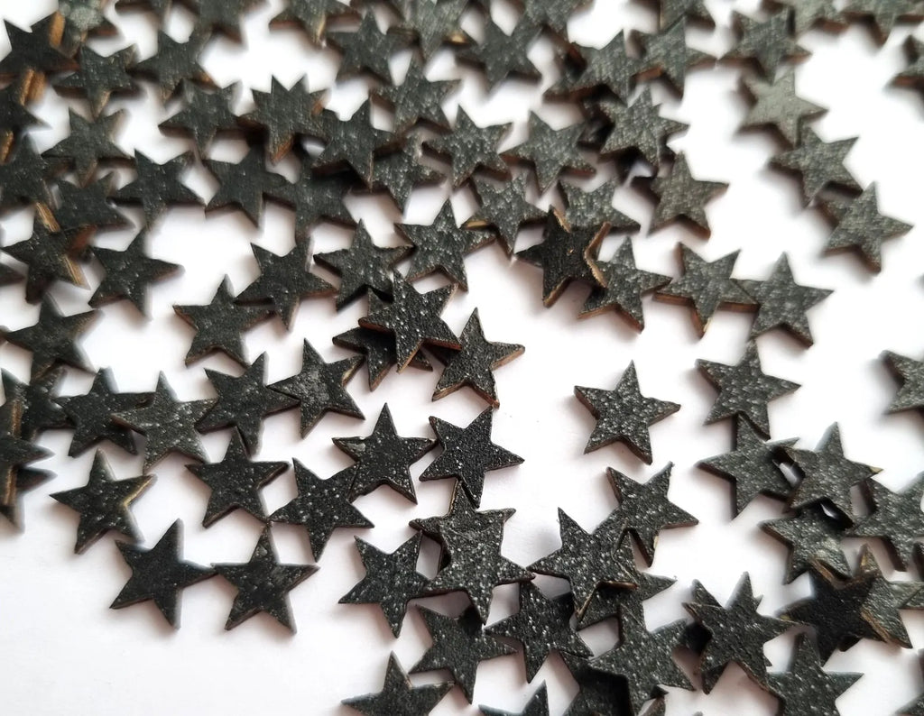 Red - Black - Glitter Wooden Star Confetti: Shimmery Table Scatter, Craft Supplies, Black Shimmer Stars (0.9cm)