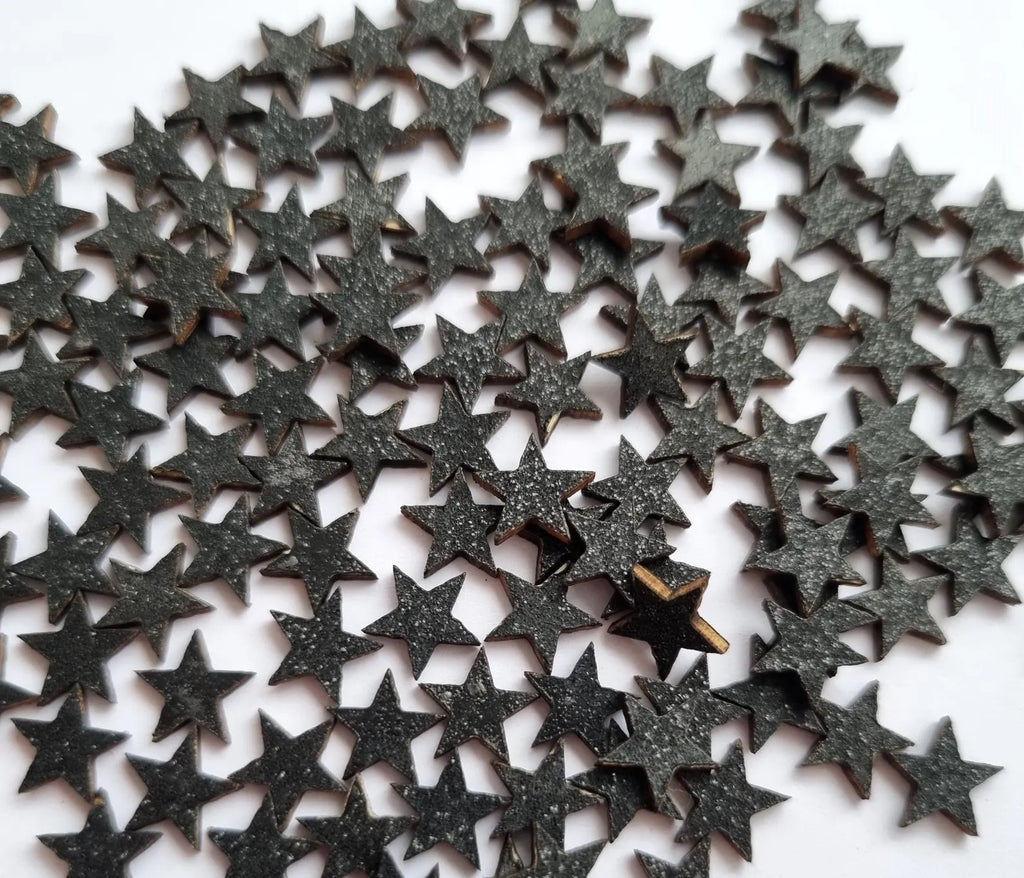 Red - Black - Glitter Wooden Star Confetti: Shimmery Table Scatter, Craft Supplies, Black Shimmer Stars (0.9cm)