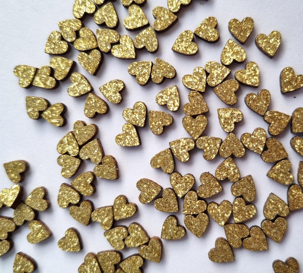 Glitter Wood Heart Confetti: Tiny Table Scatter, Arts & Crafts (0.5cm)
