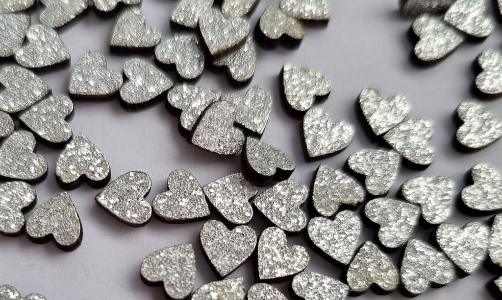 Glitter Wood Heart Confetti: Tiny Table Scatter, Arts & Crafts (0.5cm)