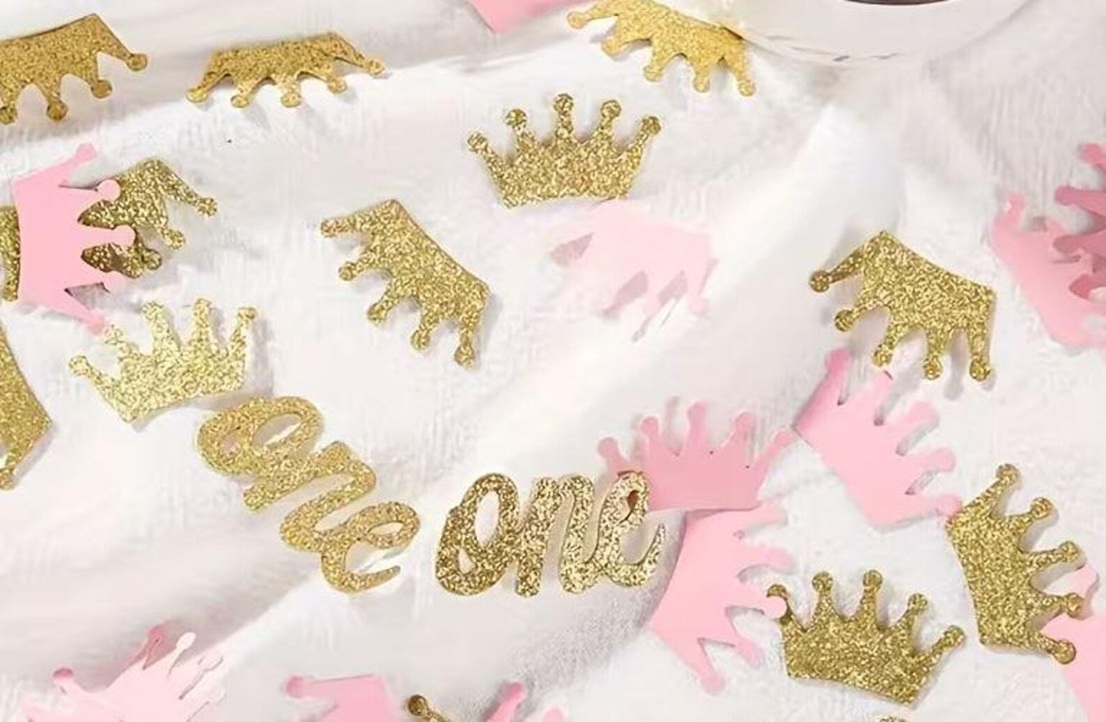 Princess First Birthday Confetti: Pink & Gold Glitter Crowns